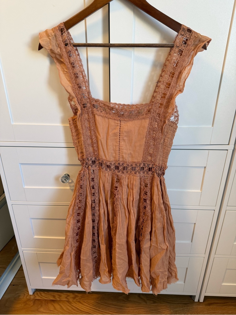 Free People Peach Crochet-Trim Mini Dress